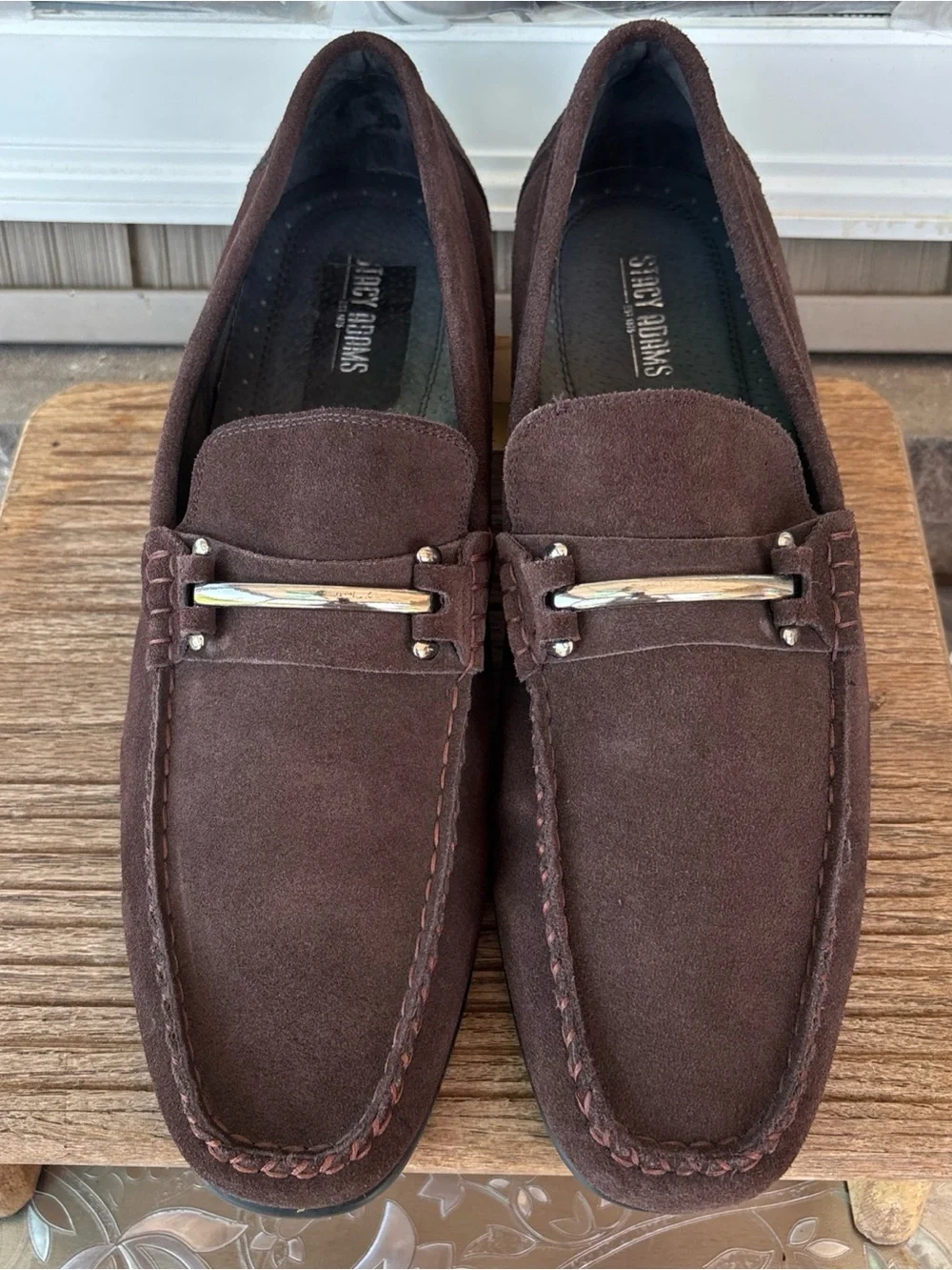 Stacy Adams Brown Suede Slip-On Loafers with Gold-Tone Bit 14 EUC